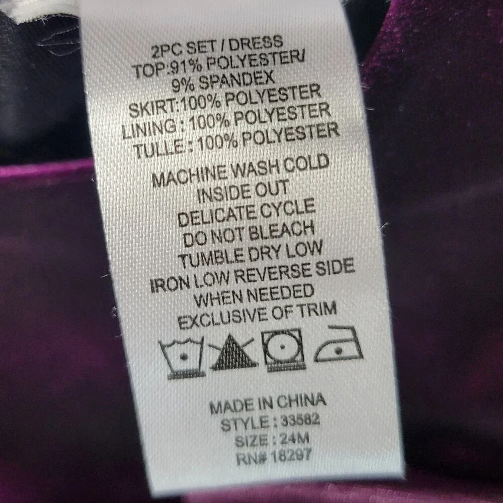 Girls Purple Velvet Sequin Sparkle Party‎ Dress 24M